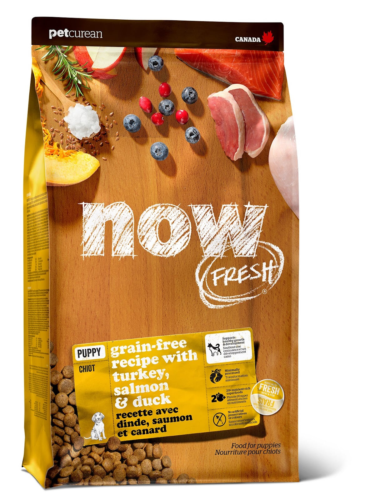 Nourriture sèche Now Fresh sans grains pour chiot, dinde, saumon et canard