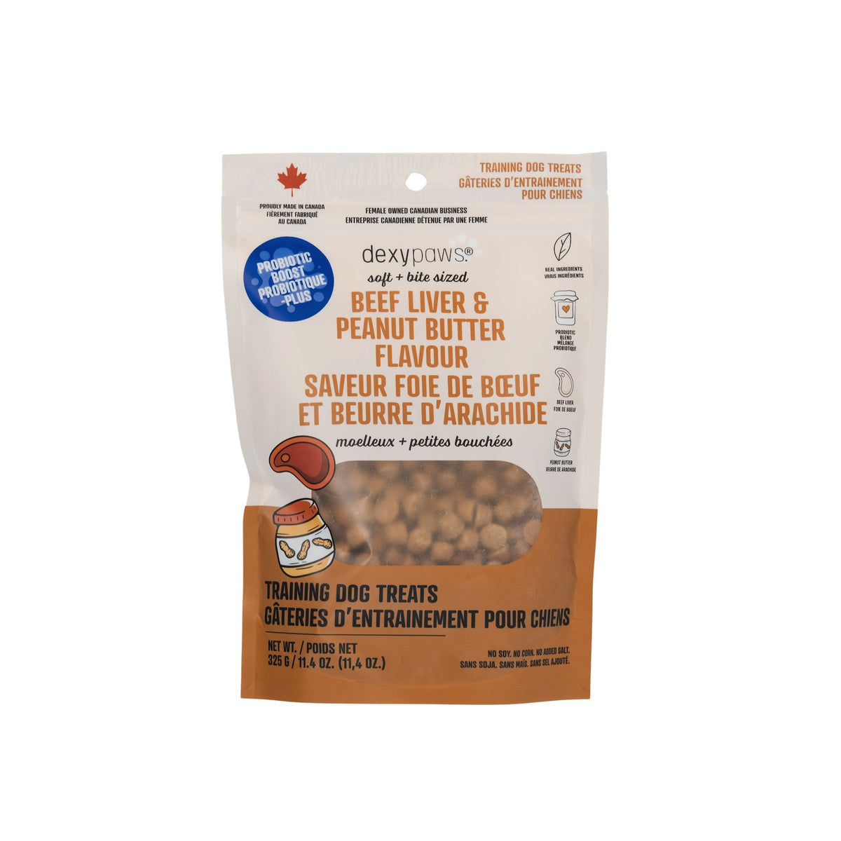 Gâteries fonctionnelles d'entraînement Probiotique Plus au foie de bœuf et arachides pour chien 11,4 oz