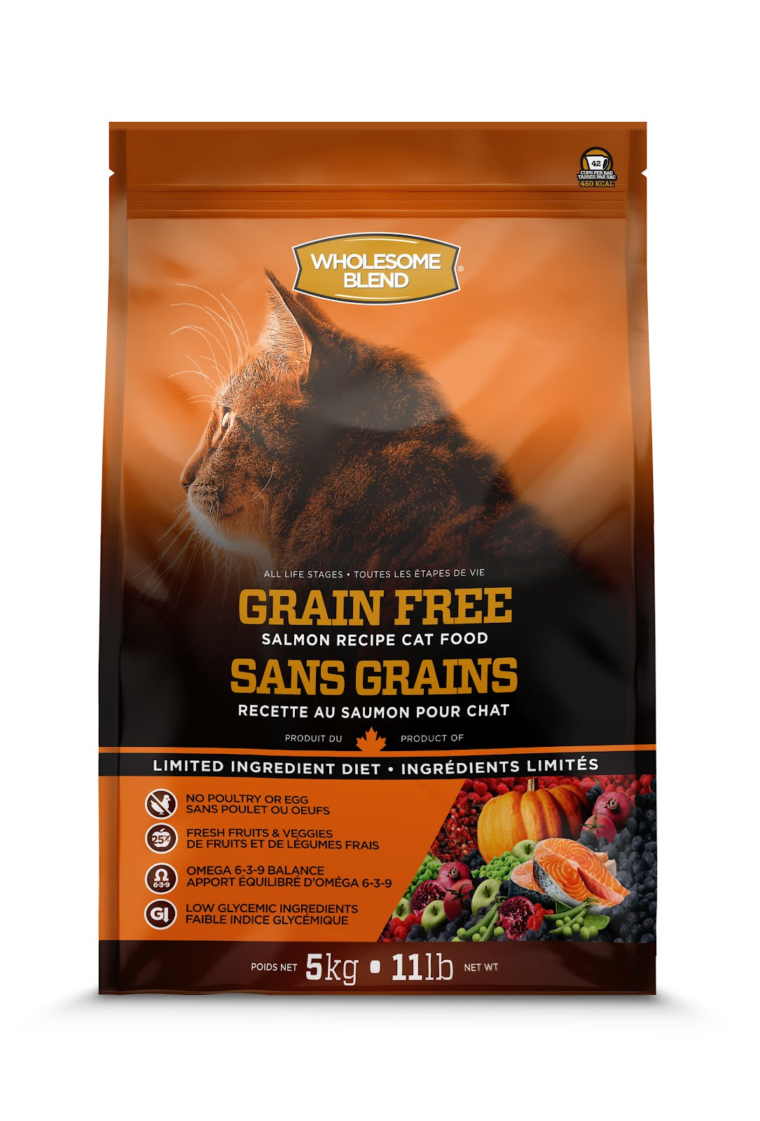 Nourriture sèche sans grains Wholesome Blend pour chat, saumon, ingrédients limités