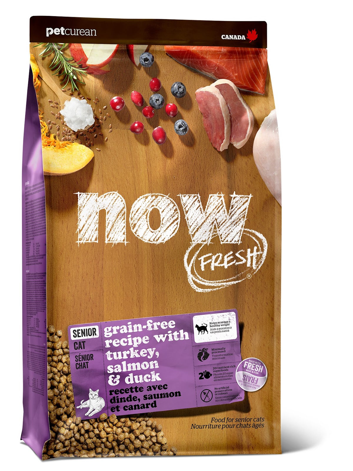 Nourriture sèche Now Fresh sans grains pour chat sénior, dinde, saumon et canard