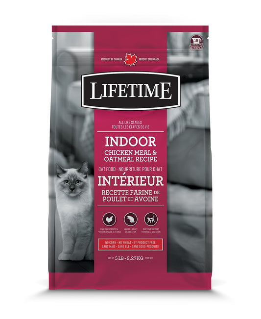Nourriture sèche Lifetime pour chat d'intérieur, poulet et avoine