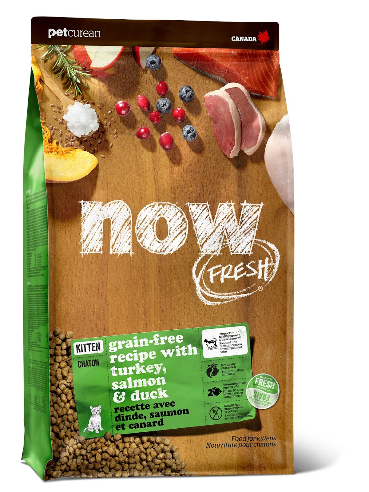 Nourriture sèche Now Fresh sans grains pour chaton, dinde, saumon et canard