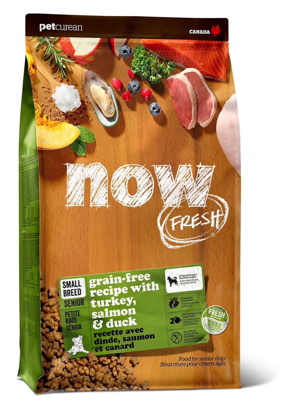 Nourriture sèche Now Fresh sans grains pour chien sénior de petite race, dinde, saumon et canard