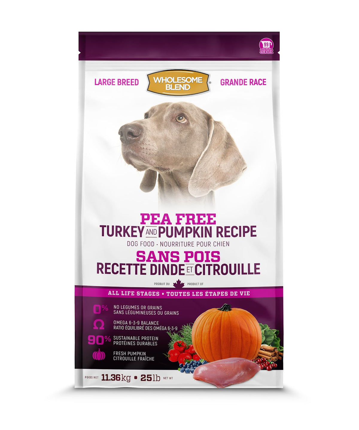 Nourriture sèche Wholesome Blend sans pois pour chien de grande race