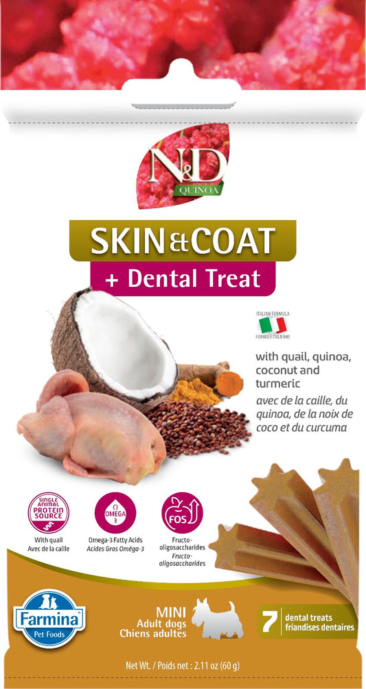 Gâteries dentaires N&D Quinoa Peau et poils pour chien