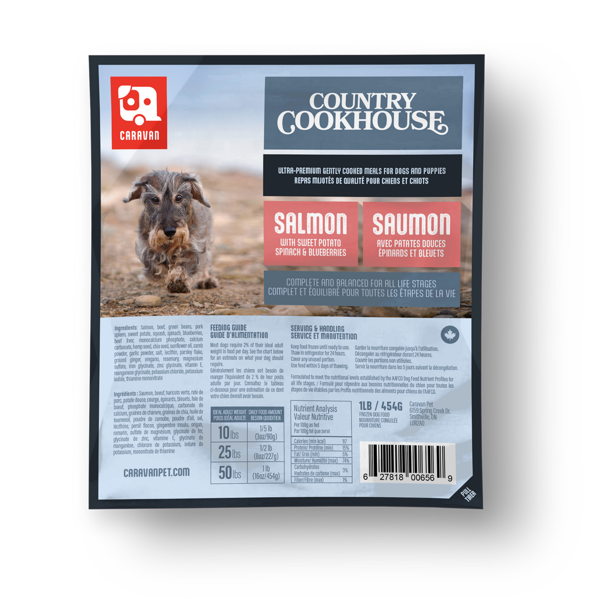 Nourriture légèrement cuite Country Cookhouse au saumon pour chien 1 lb