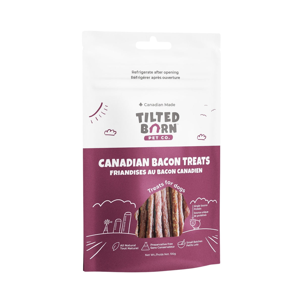 Gâteries type pepperoni au bacon pour chien 100 g