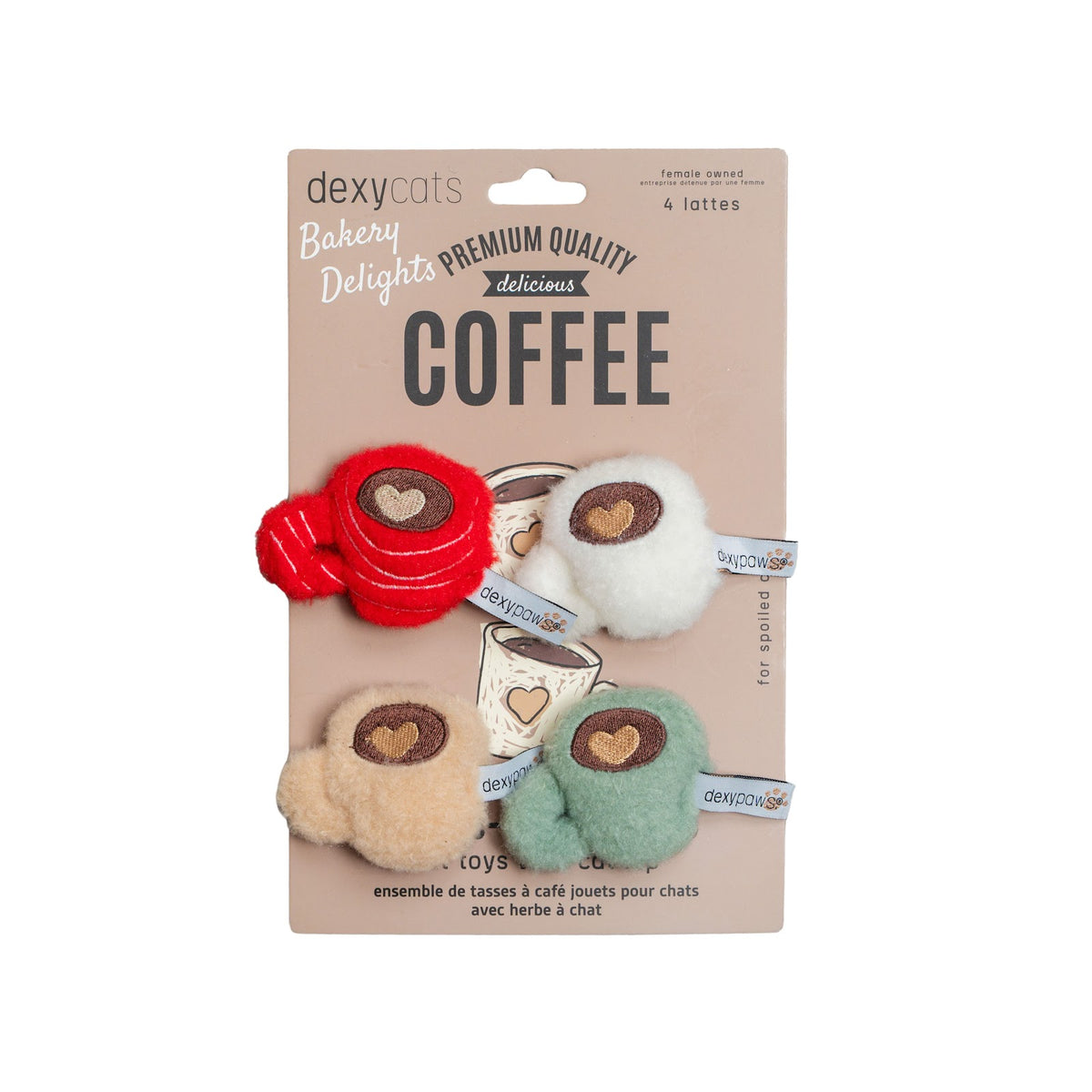 Jouet en peluche pour chat, ensemble de 4 tasses à café
