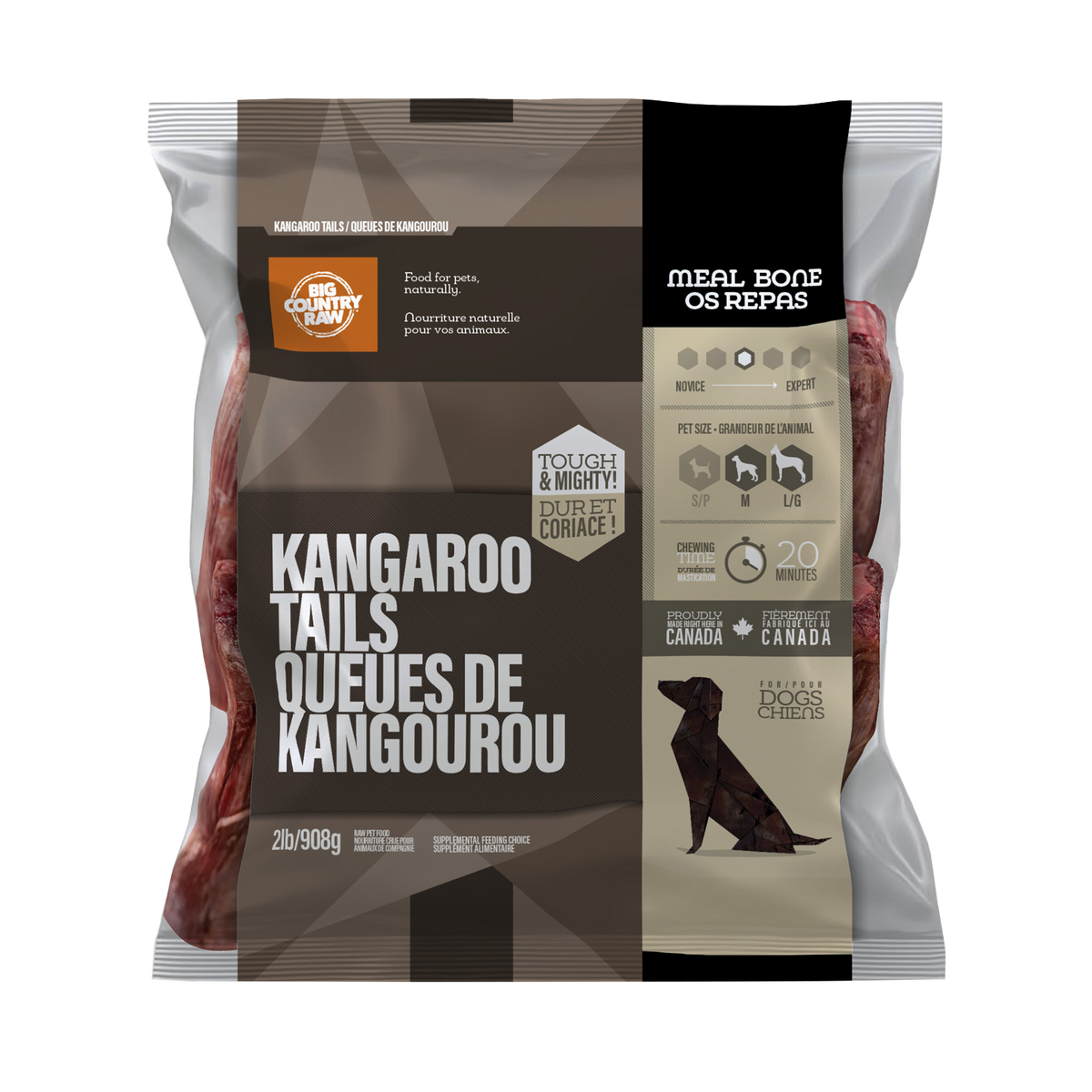 Queues de kangourou 2 lb - os cru pour chien
