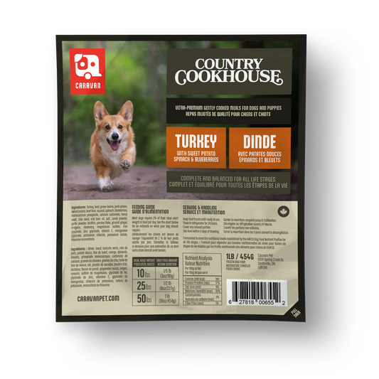 Nourriture légèrement cuite Country Cookhouse à la dinde pour chien 1 lb