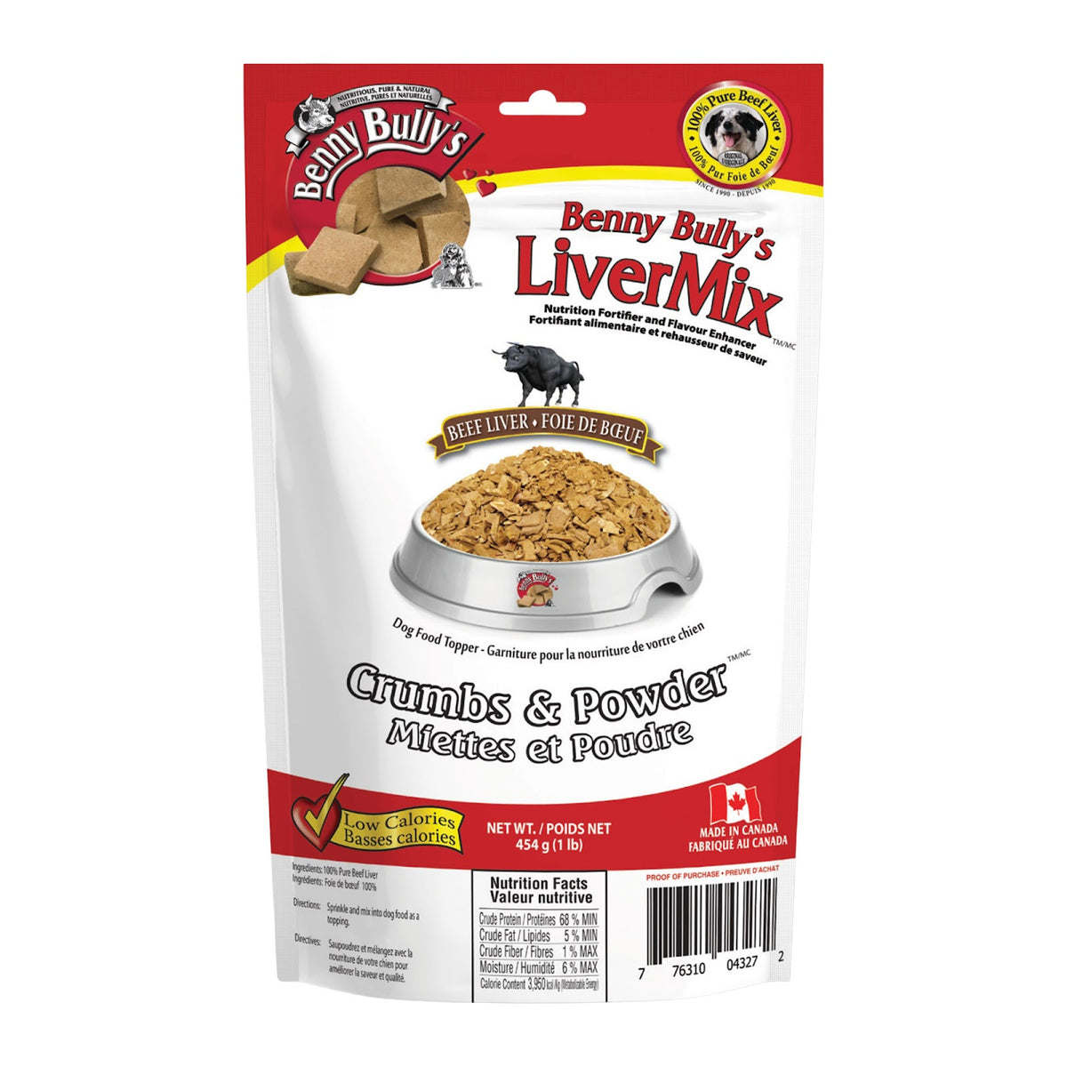 Foie de bœuf en miettes et poudre Benny Bully's - gâteries pour chien