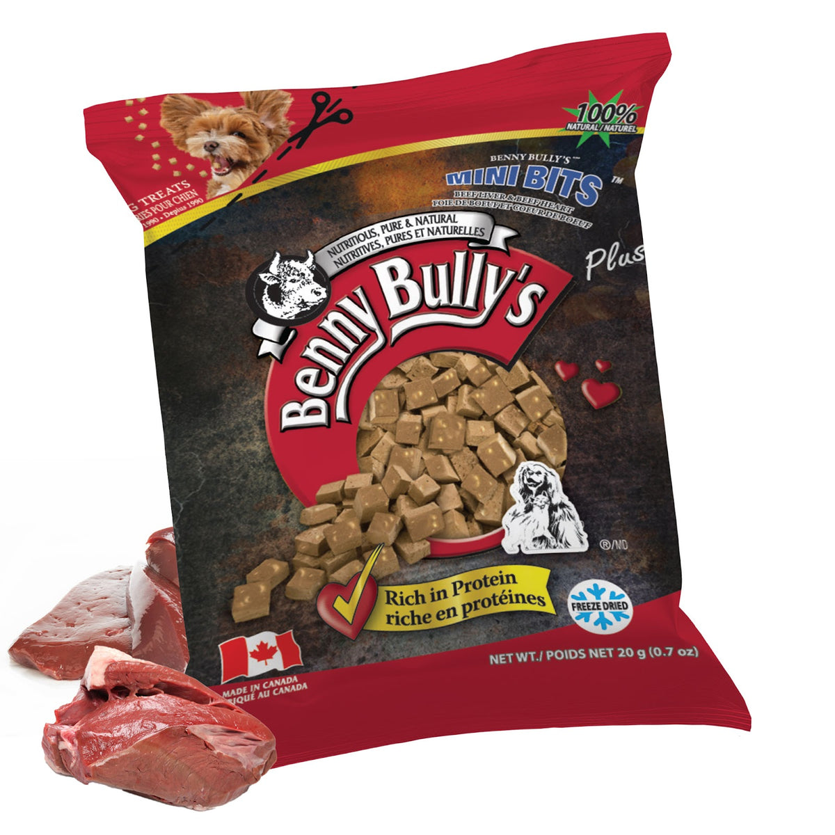 Gâteries en mini bouchées pour chien en mini sac