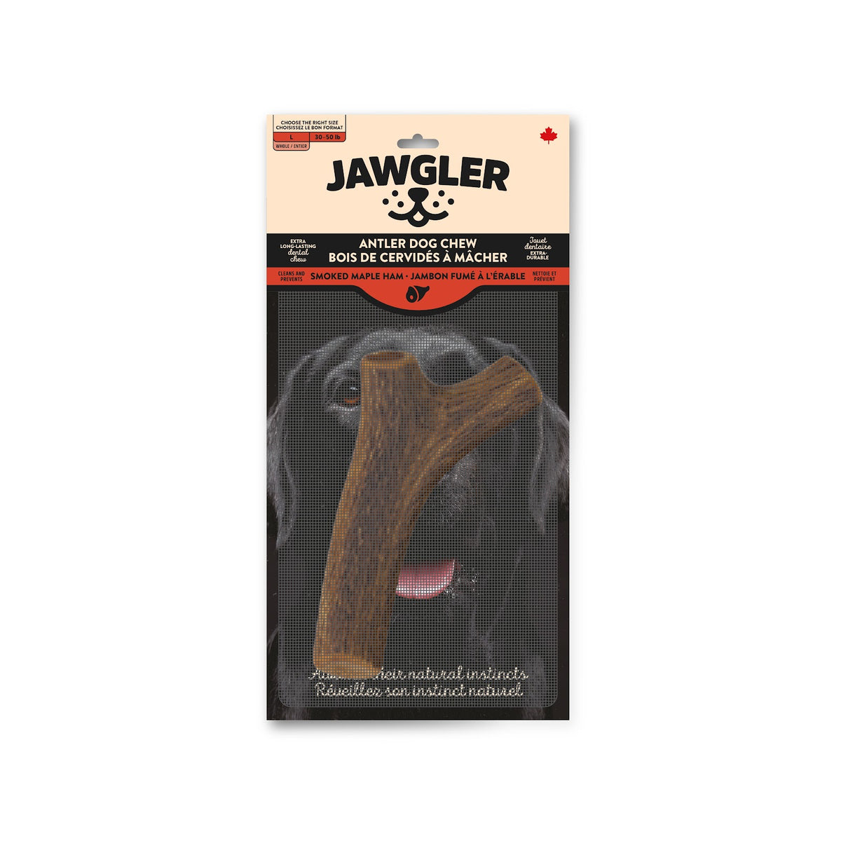 Bois de cervidés à mâcher entier, jambon fumé à l'érable