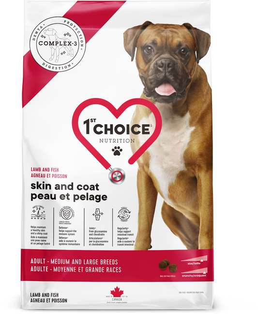 Nourriture pour chien adulte moyennes et grandes races peau et pelage - Agneau et poisson