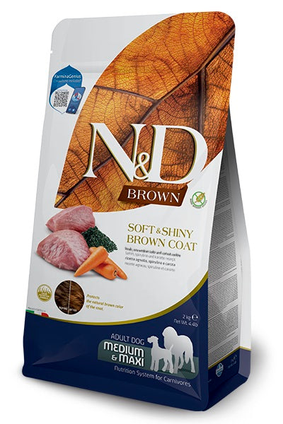 Nourriture sèche N&D Brown sans grains pour chien au pelage brun