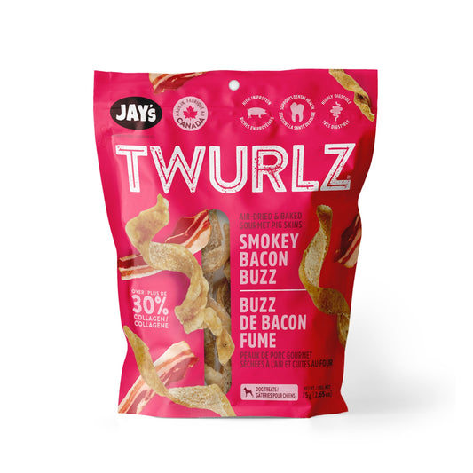Peaux de porc séchées à l'air Twurlz pour chien, bacon fumé