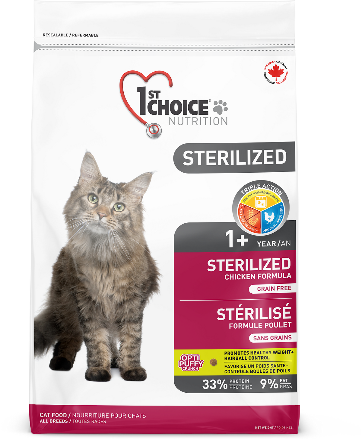Stérilisé sans grains poulet 1st Choice - nourriture sèche pour chat