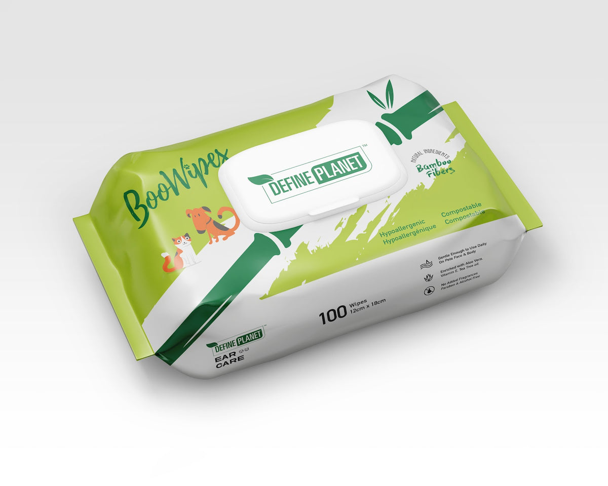 Lingettes BooWipes soins des oreilles en fibre de bambou pour chien (paquet de 100)