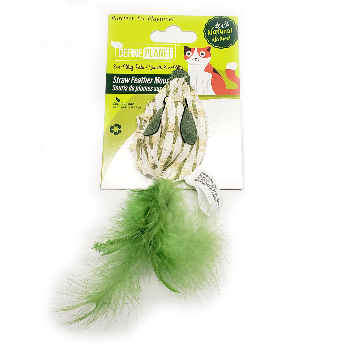 Jouet pour chat à plumes sur paille