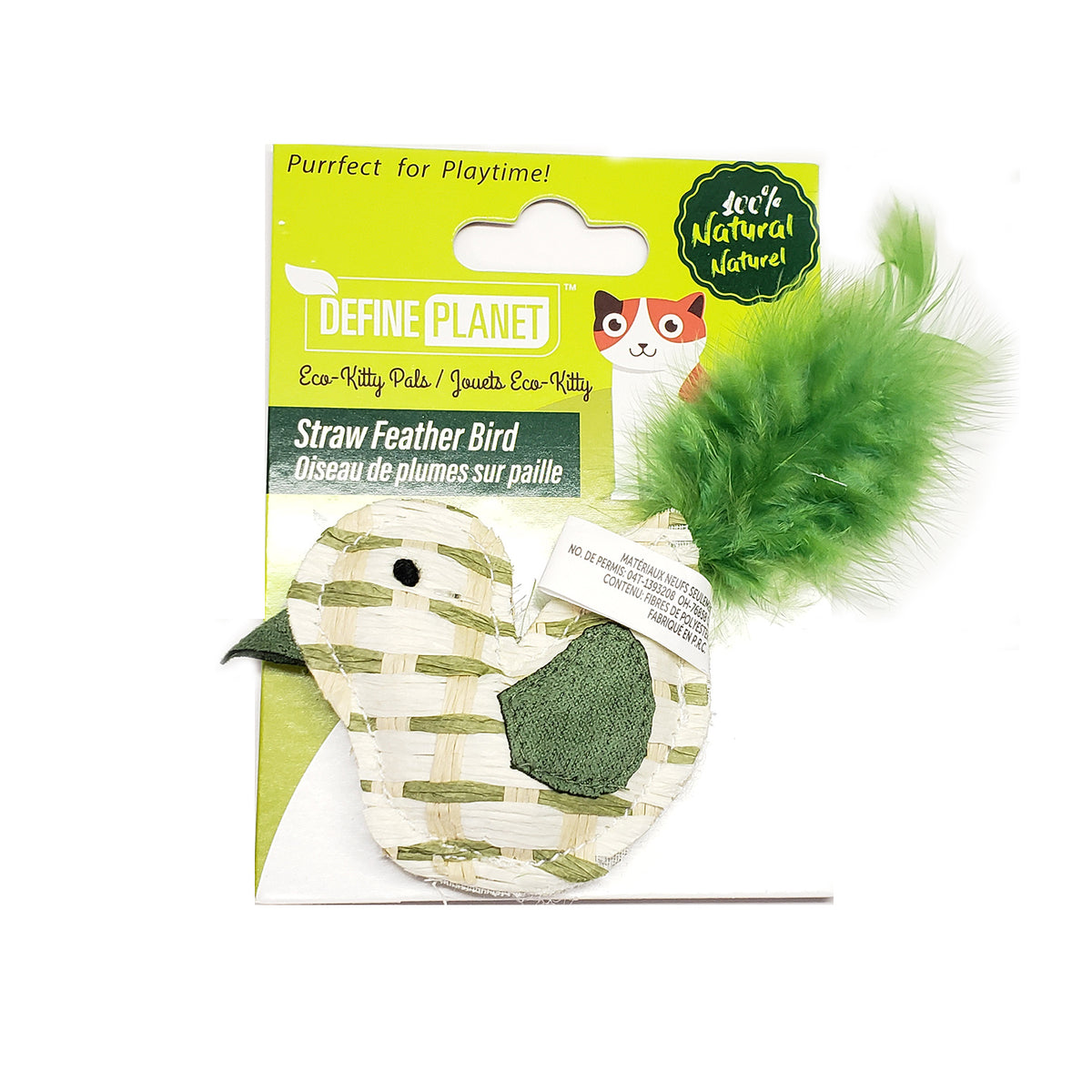 Jouet pour chat à plumes sur paille