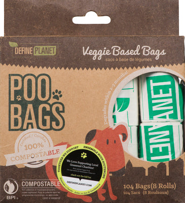 Sacs de ramassage recharge compostables veggie pour chien 8 rouleaux de 13 (104 sacs)