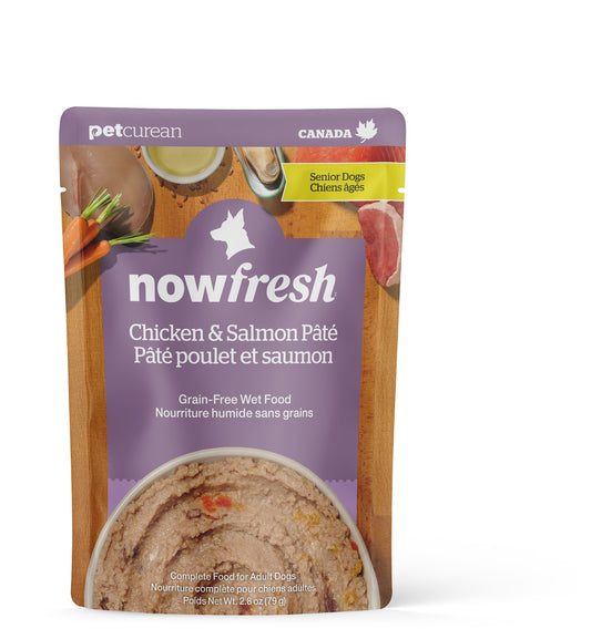 Nourriture humide Now Fresh sans grains pour chien sénior, pâté poulet et saumon, 2,8 oz
