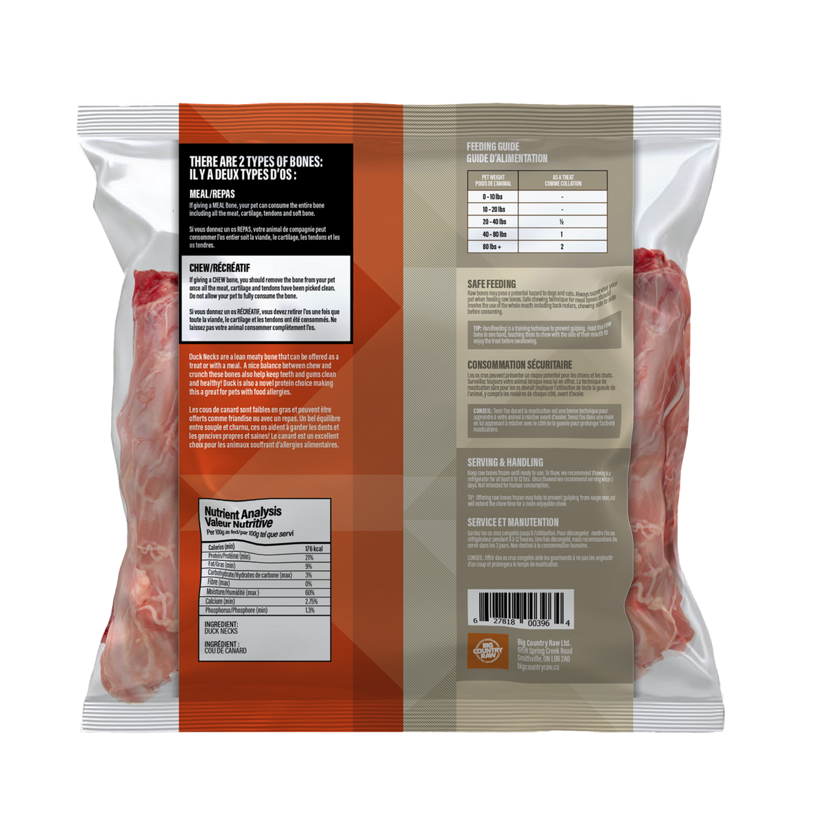 Cous de canard 1 lb - os cru pour chien et chat