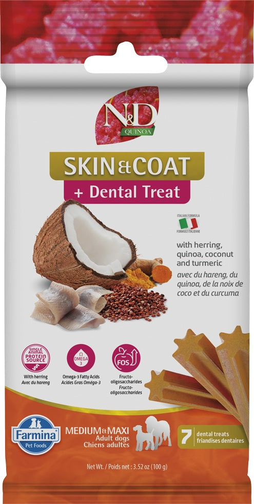 Gâteries dentaires N&D Quinoa Peau et poils pour chien