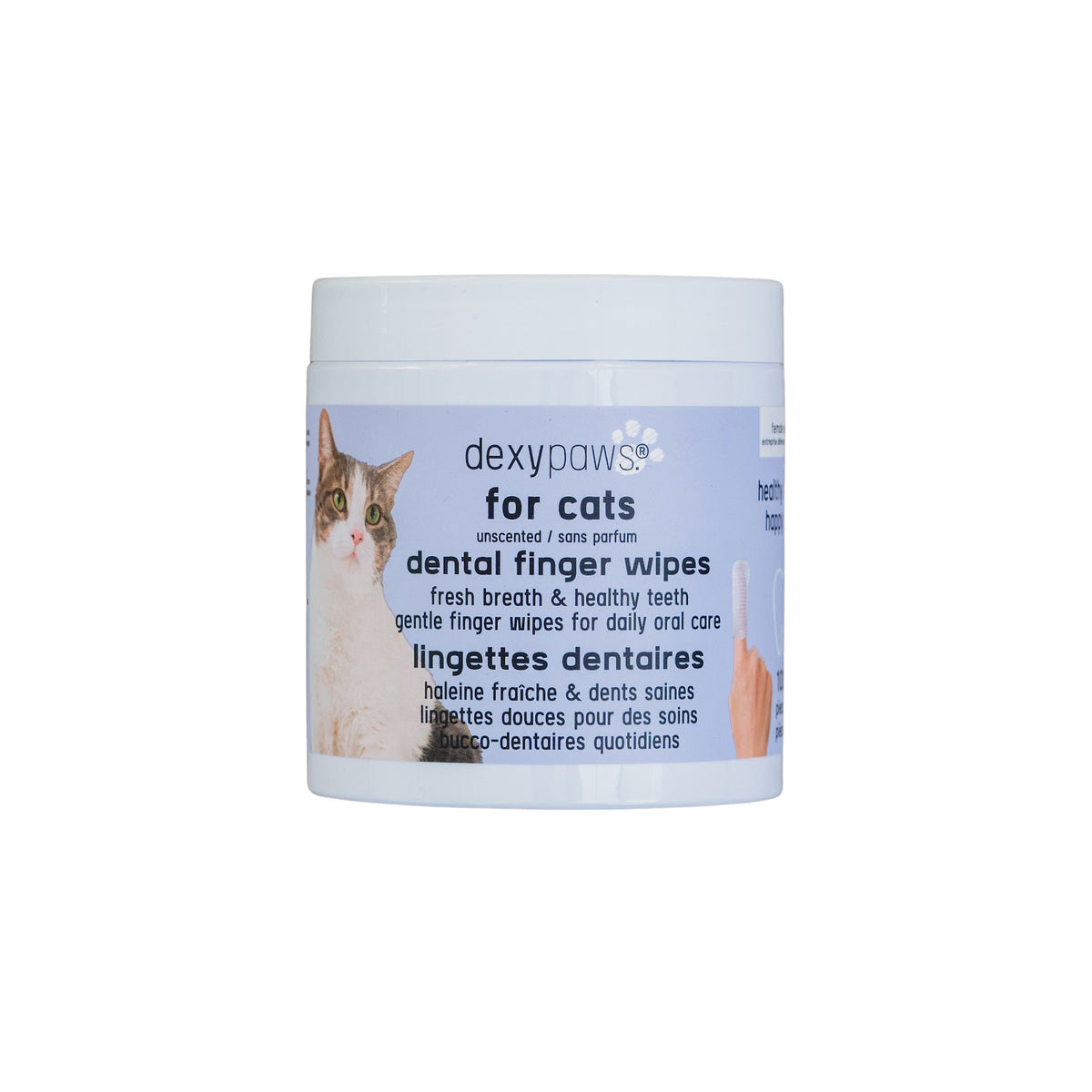 Lingettes doigt dentaires pour chat, sans parfum (paquet de 100)
