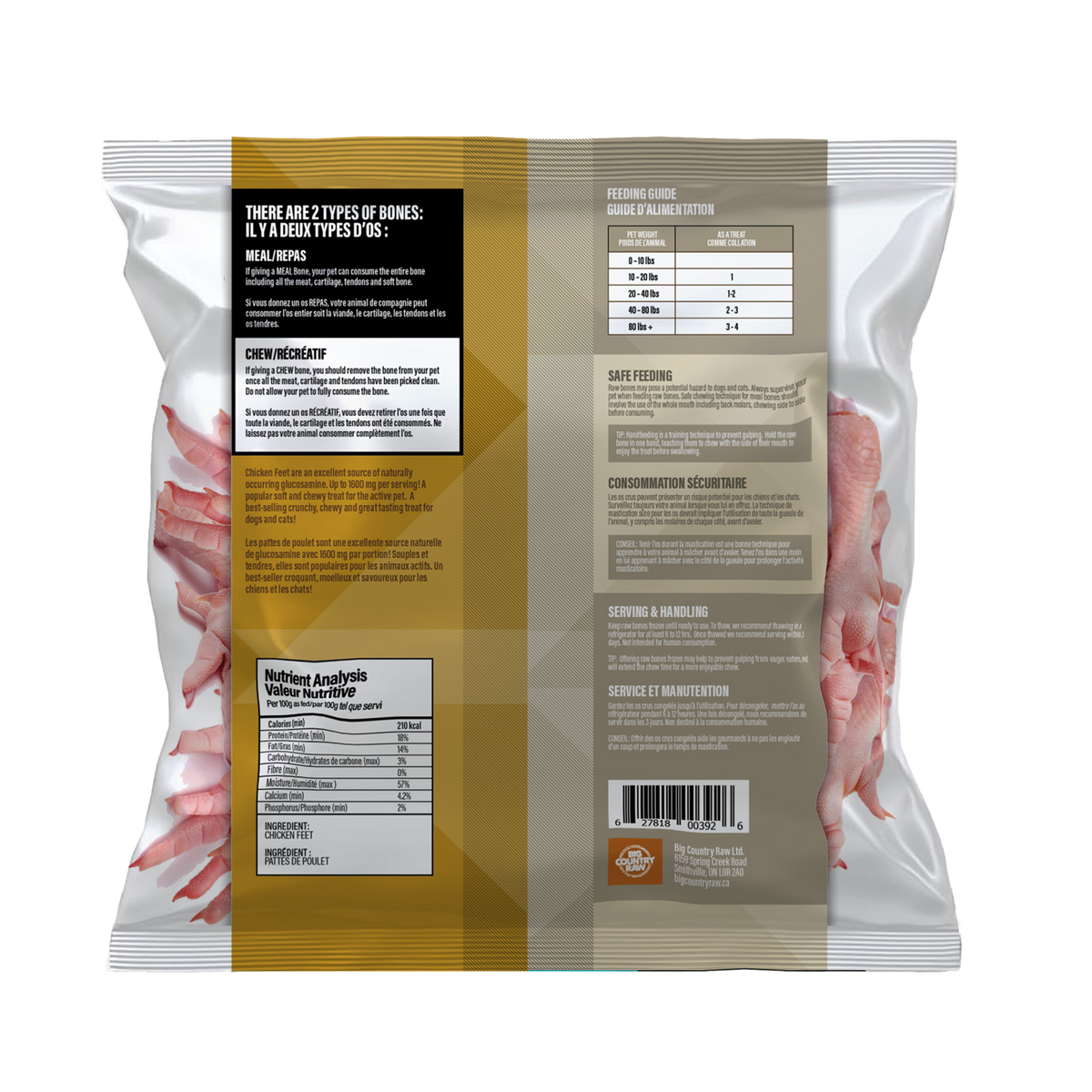 Pattes de poulet 1 lb - os cru pour chien et chat
