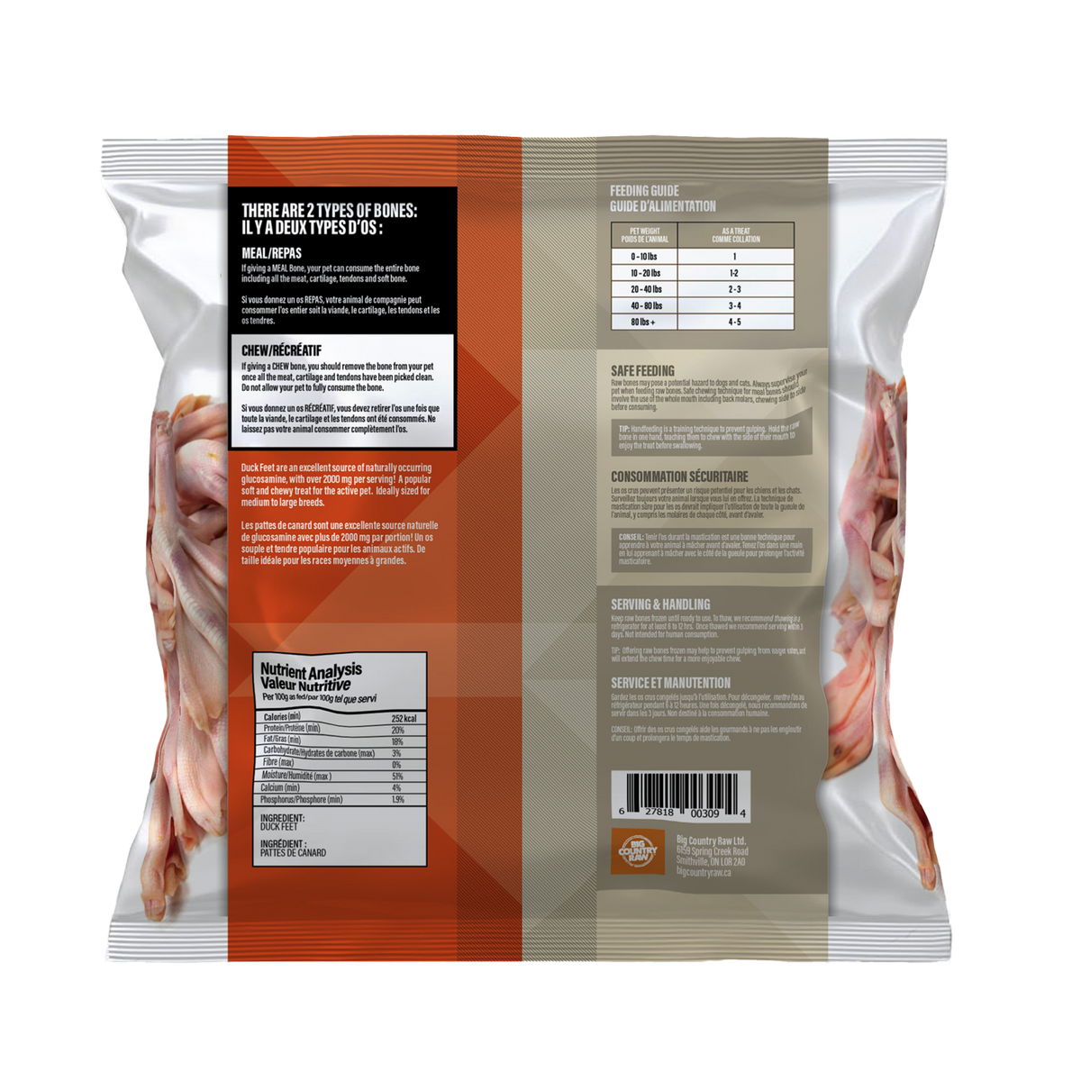 Pattes de canard 1 lb - os cru pour chien et chat