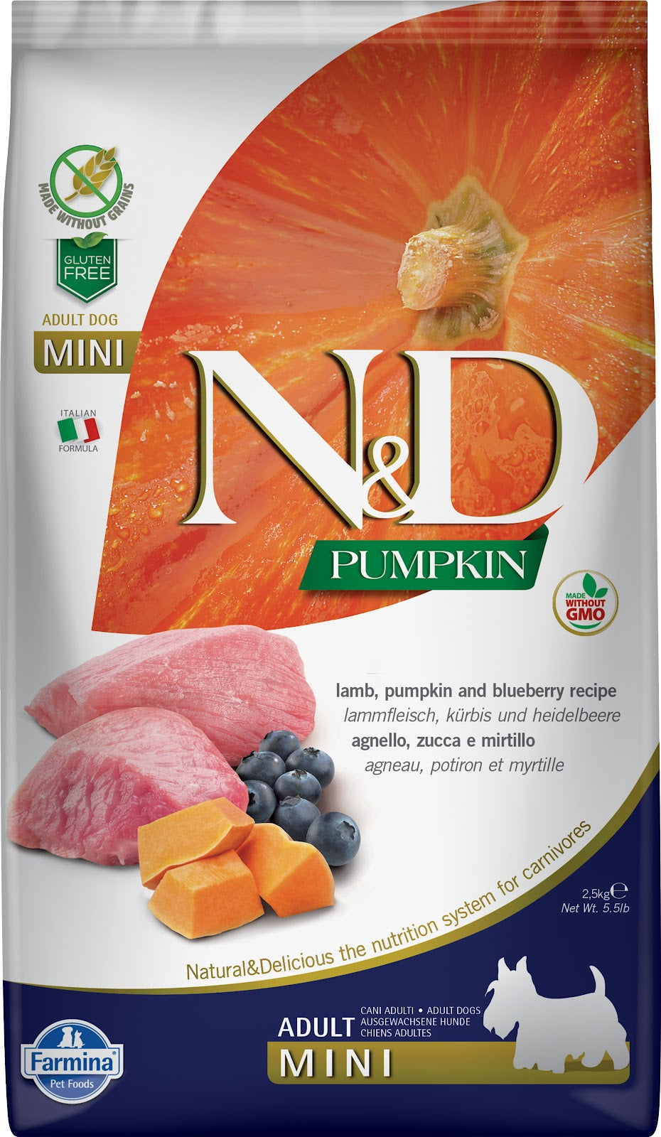 Nourriture sèche N&D Citrouille sans grains pour chien de races mini