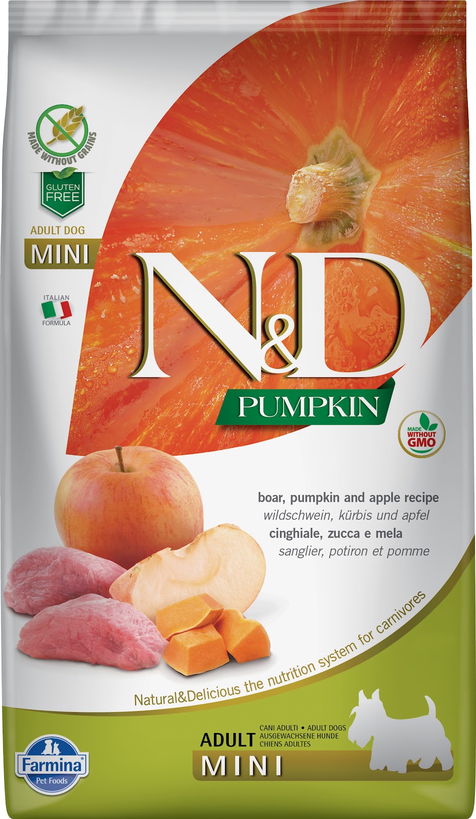 Nourriture sèche N&D Citrouille sans grains pour chien de races mini
