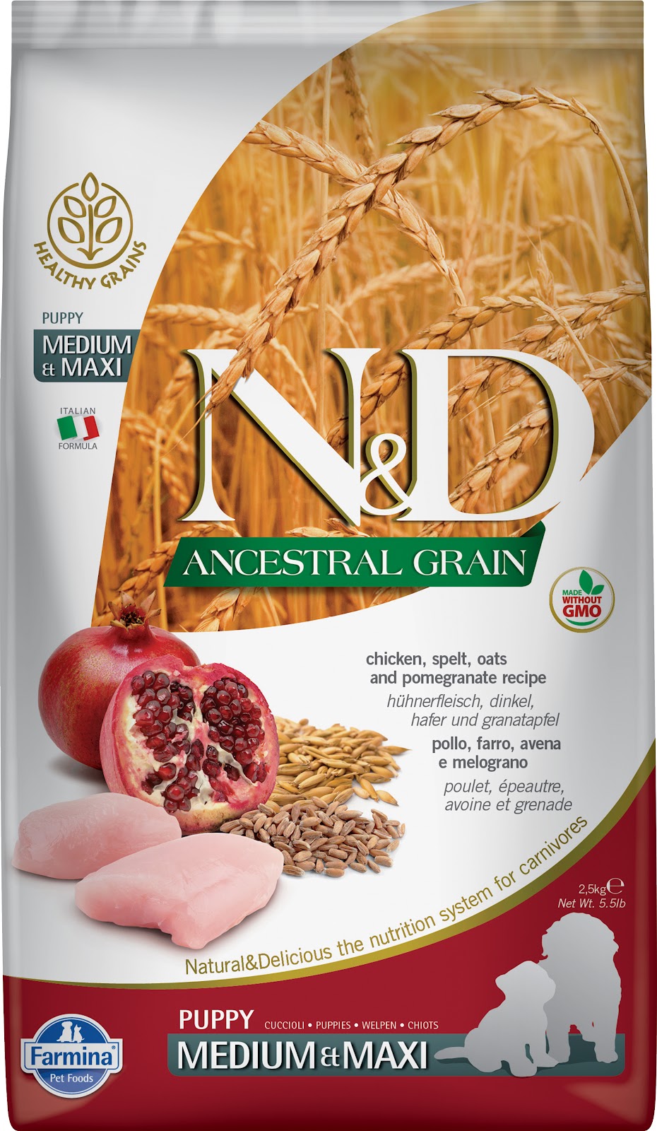 Nourriture sèche N&D Grains ancestraux pour chiot de races moyennes et grandes