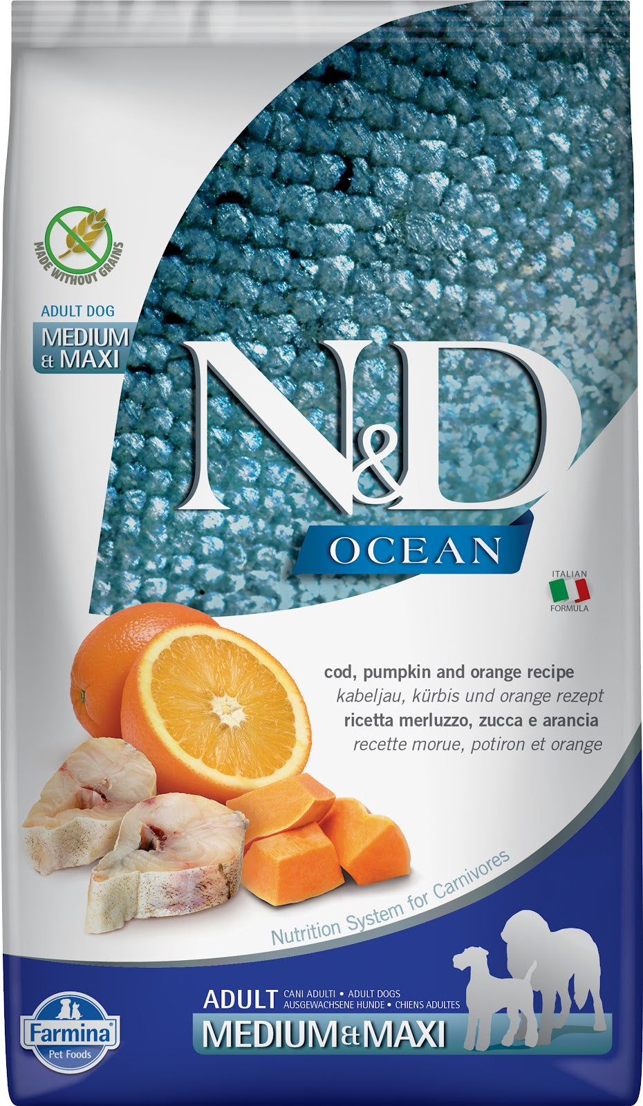 Nourriture sèche N&D Ocean sans grains pour chien de races moyennes et grandes