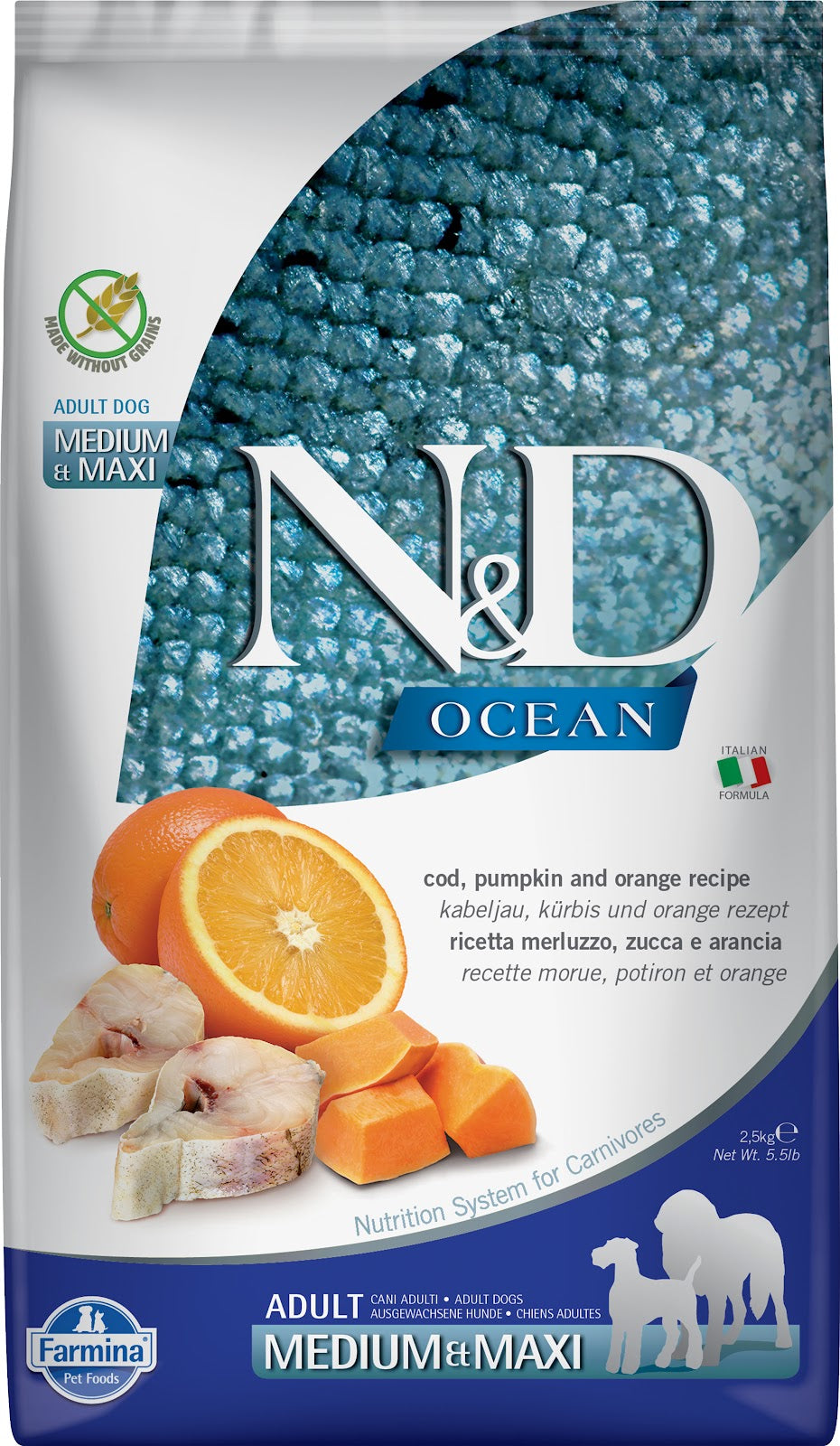 Nourriture sèche N&D Ocean sans grains pour chien de races moyennes et grandes