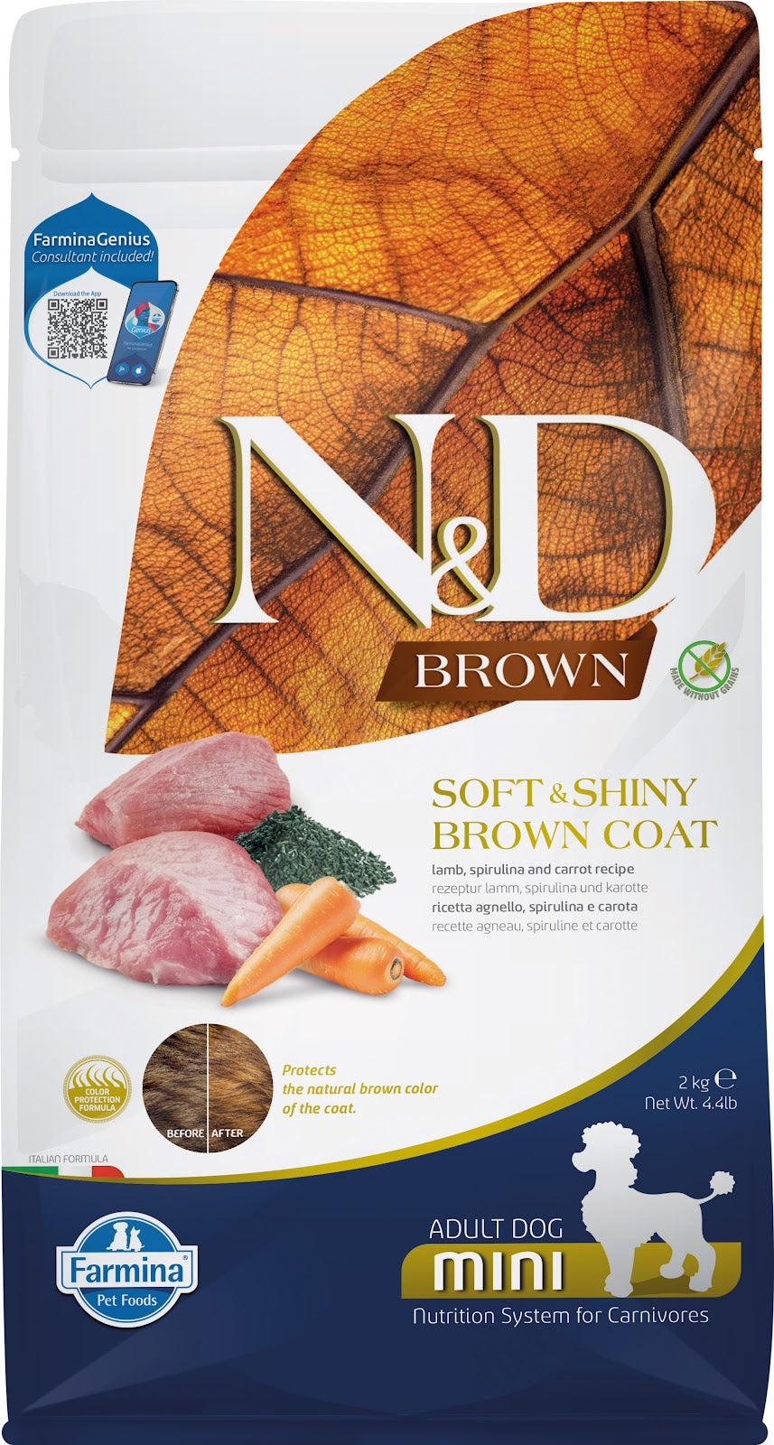 Nourriture sèche N&D Brown sans grains pour chien au pelage brun