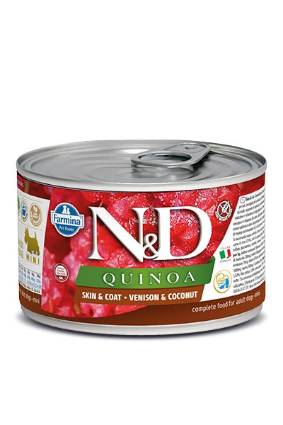 Nourriture humide N&D Quinoa Peau et poils sans grains pour chien, cerf, races mini, 4,9 oz