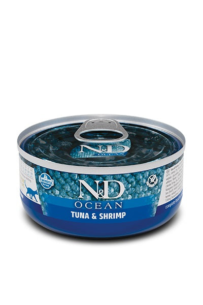 Nourriture humide Ocean sans grains au thon et crevette pour chat 2,46 oz