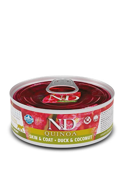 Nourriture humide Quinoa peau et poils sans grains au canard pour chat 2,8 oz