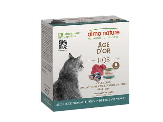 Nourriture humide HQS Formule âge d'or pour chat, thon avec poisson de l'océan en sauce 50 g