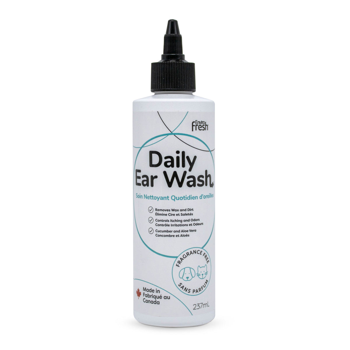 Soin nettoyant quotidien des oreilles pour chien et chat, sans parfum 237 ml