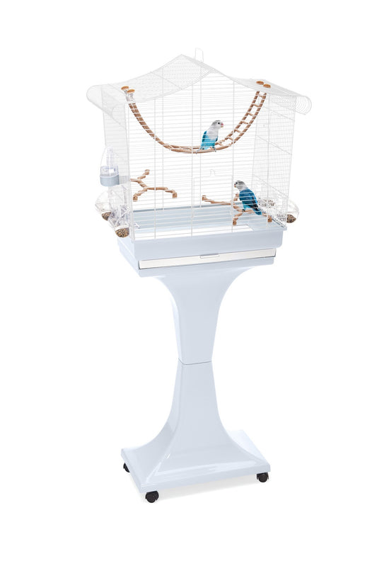 Cage pour oiseaux Sofia sur roulettes pour serin, conure et perruche, blanche