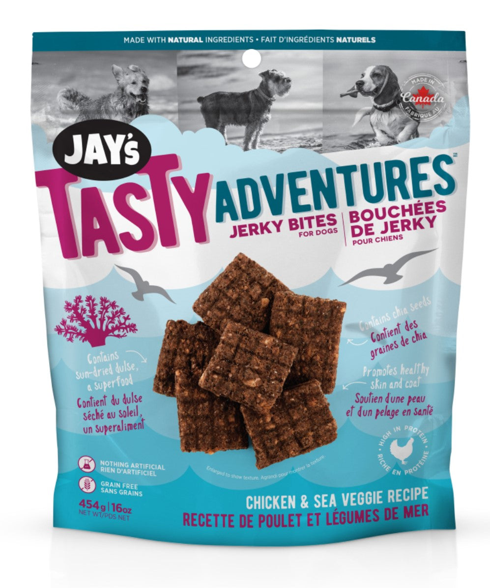 Bouchées de jerky Tasty pour chien, poulet et légumes de mer 454 g