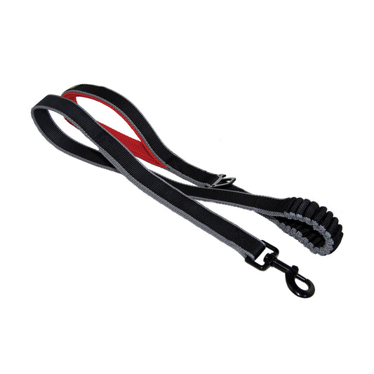 Laisse Springback 48 po, noire avec poignée rouge