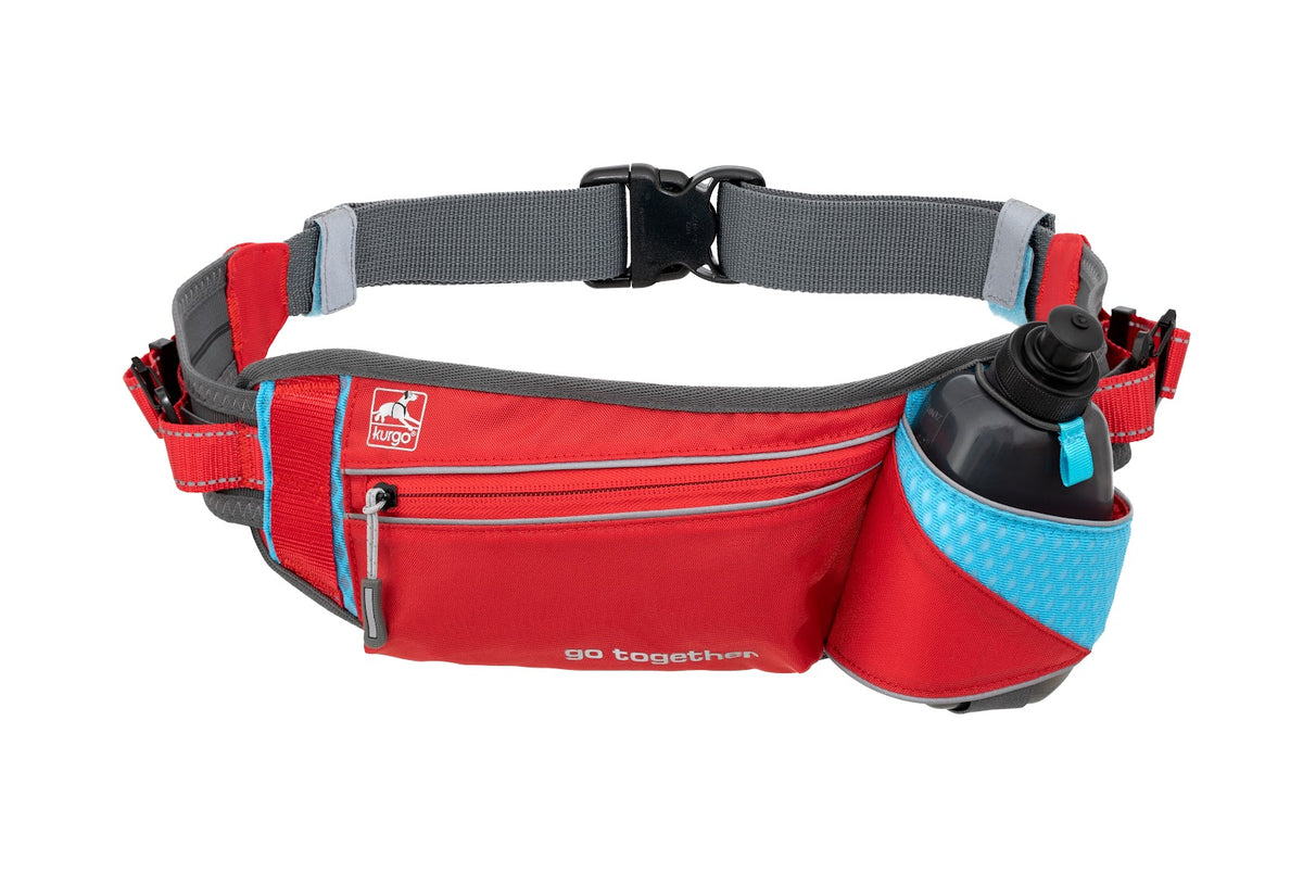 Ceinture de course et de randonnée On-Trail, ajustable 25 à 45 po, rouge et bleu