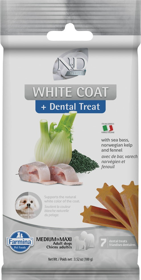 Gâteries dentaires N&D White pour chien au pelage blanc