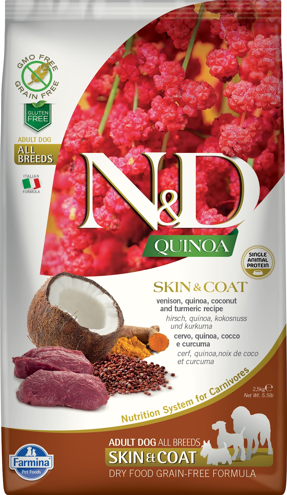 Nourriture sèche N&D Quinoa Peau et poils sans grains pour chien de races moyennes et grandes