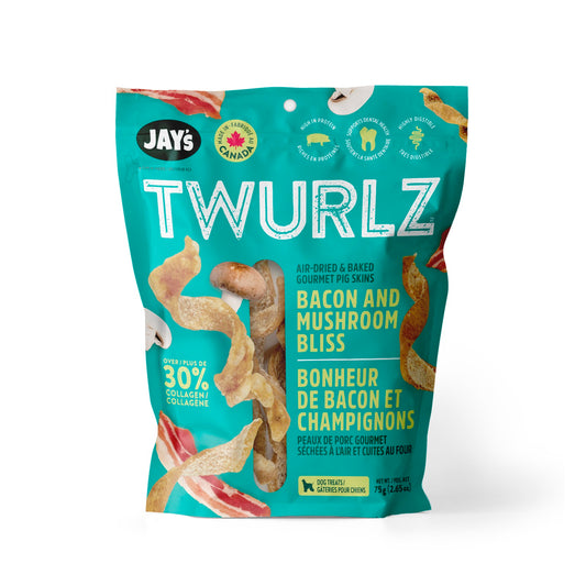 Peaux de porc séchées à l'air Twurlz pour chien, bacon et champignons