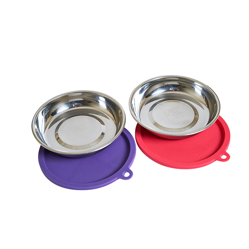 Bols en acier inoxydable pour chat avec couvercles en silicone (paquet de 2)